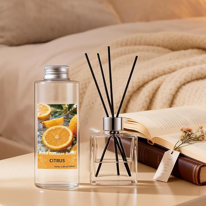 Reed Diffuser Oil Refill, Citrus Scented Diffuser Oil Refills with 6 Reed Sticks 200ML(6.8fl.oz), Room Fresheners for Home