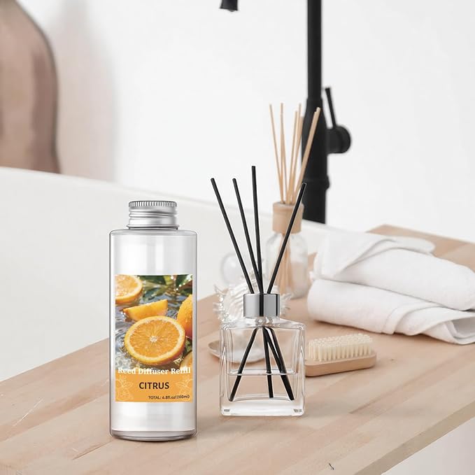 Reed Diffuser Oil Refill, Citrus Scented Diffuser Oil Refills with 6 Reed Sticks 200ML(6.8fl.oz), Room Fresheners for Home