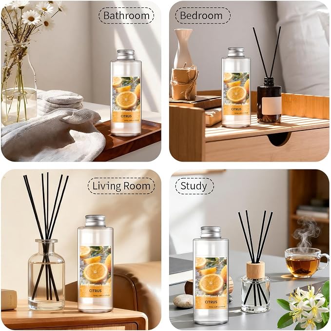 Reed Diffuser Oil Refill, Citrus Scented Diffuser Oil Refills with 6 Reed Sticks 200ML(6.8fl.oz), Room Fresheners for Home