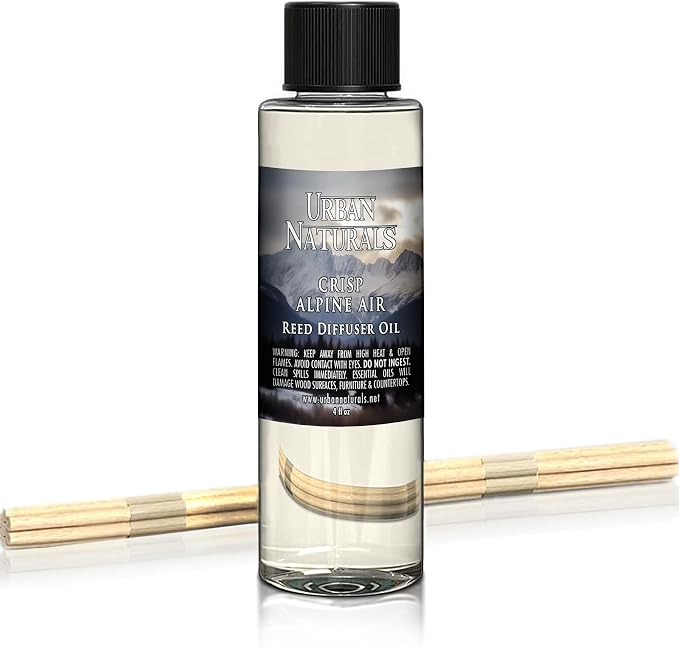 Reed Diffuser Oil Refill, Crisp Alpine Air Diffuser Oils with Eucalyptus, Pine, Citrus, 4 oz + Free Reed Sticks, product