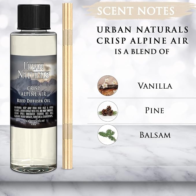 Reed Diffuser Oil Refill, Crisp Alpine Air Diffuser Oils with Eucalyptus, Pine, Citrus, 4 oz + Free Reed Sticks, alternate