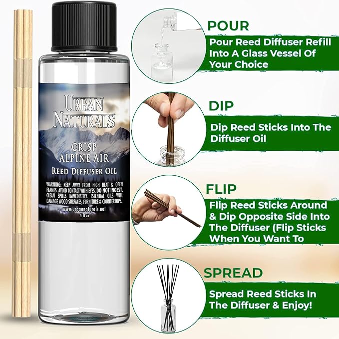 Reed Diffuser Oil Refill, Crisp Alpine Air Diffuser Oils with Eucalyptus, Pine, Citrus, 4 oz + Free Reed Sticks, alternate