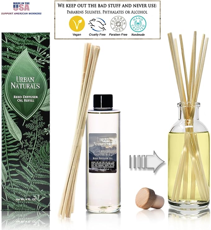 Reed Diffuser Oil Refill, Crisp Alpine Air Diffuser Oils with Eucalyptus, Pine, Citrus, 4 oz + Free Reed Sticks, alternate