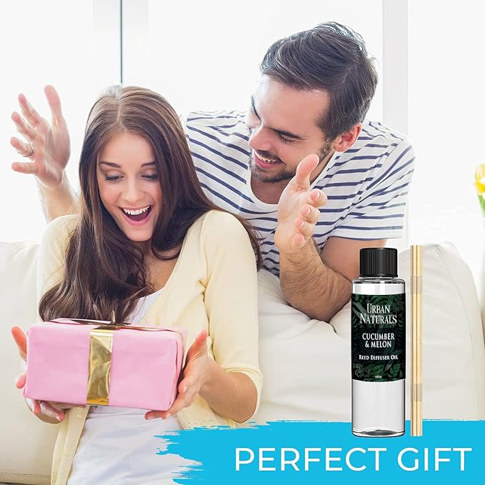 Reed Diffuser Oil Refill Cucumber Melon, Crisp Cucumber, Juicy Melon, Refreshing Summer Scent, 4 oz + Free Reed Sticks