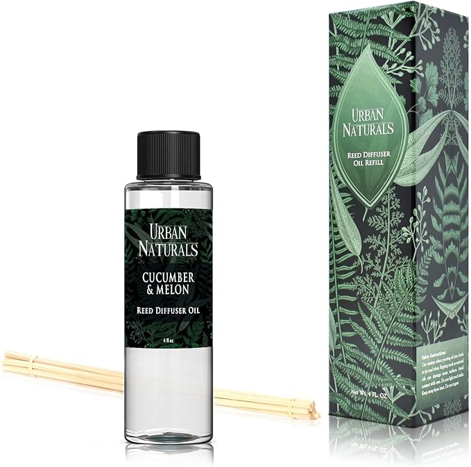 Reed Diffuser Oil Refill Cucumber Melon, Crisp Cucumber, Juicy Melon, Refreshing Summer Scent, 4 oz + Free Reed Sticks
