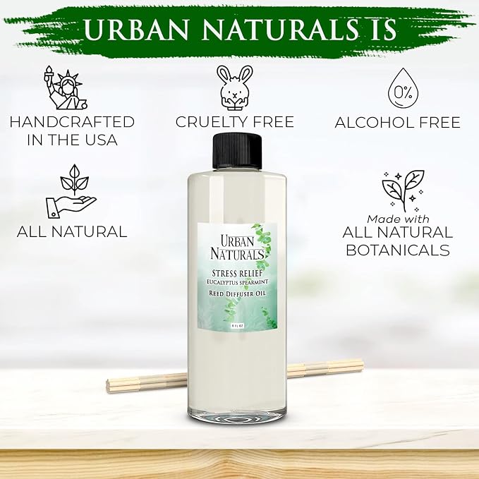 Reed Diffuser Oil Refill Eucalyptus Spearmint with Lemon Peel, Clary Sage 8 oz + Free Reed Sticks, Made in The USA, alternate