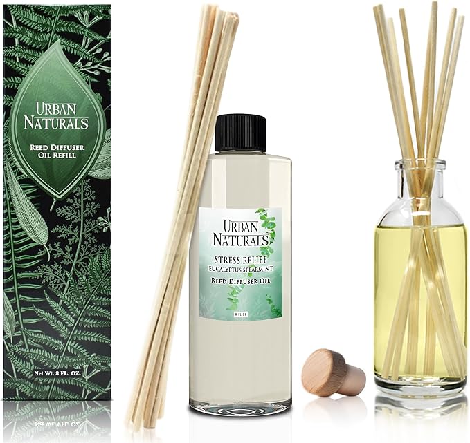 Reed Diffuser Oil Refill Eucalyptus Spearmint with Lemon Peel, Clary Sage 8 oz + Free Reed Sticks, Made in The USA, alternate