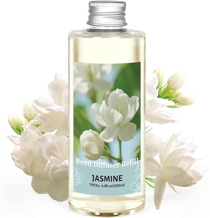 Reed Diffuser Oil Refill, Jasmine Fragrance Oil for Diffuser Refill 200ml, Long-Lasting for Home, Living Room, Bedroom, Spa