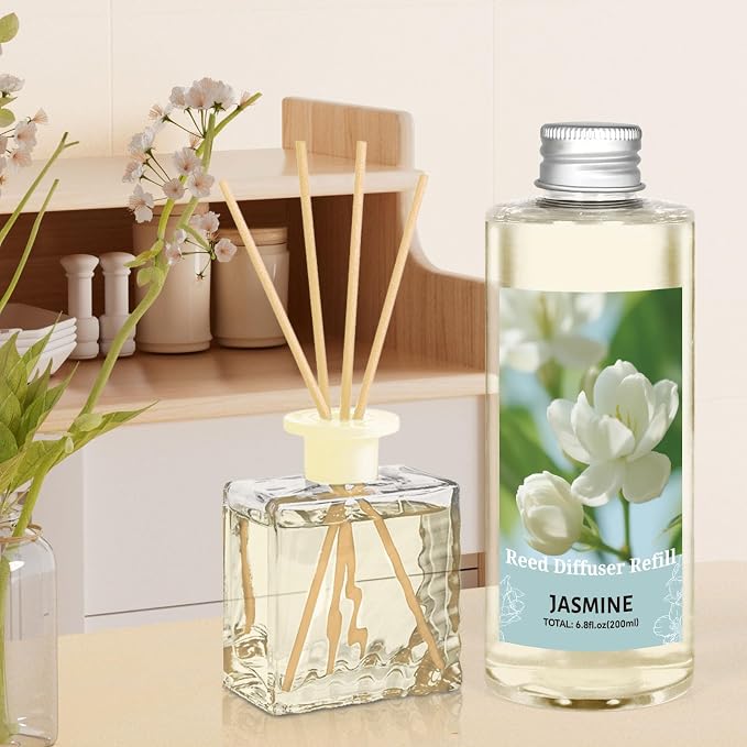 Reed Diffuser Oil Refill, Jasmine Fragrance Oil for Diffuser Refill 200ml, Long-Lasting for Home, Living Room, Bedroom, Spa