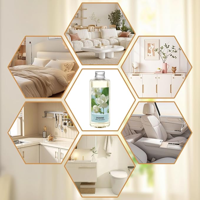 Reed Diffuser Oil Refill, Jasmine Fragrance Oil for Diffuser Refill 200ml, Long-Lasting for Home, Living Room, Bedroom, Spa