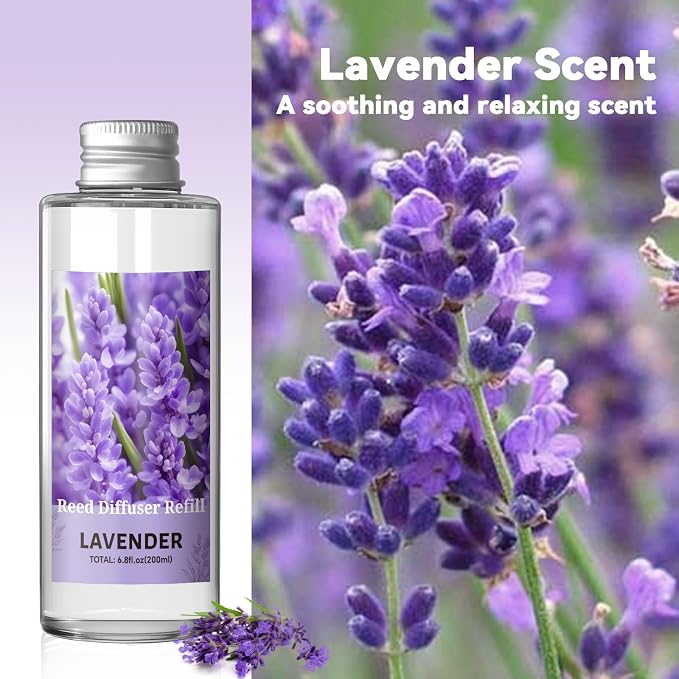 Reed Diffuser Oil Refill, Lavender Diffuser Oil 6.76 Fl Oz, Natural Scented Essential Oil Refill Long Lasting Home Fragrance
