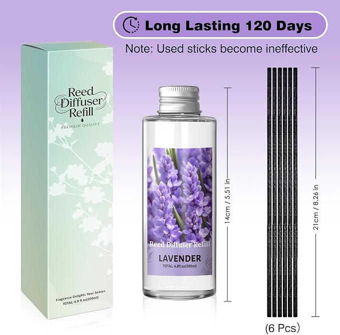 Reed Diffuser Oil Refill, Lavender Diffuser Oil 6.76 Fl Oz, Natural Scented Essential Oil Refill Long Lasting Home Fragrance