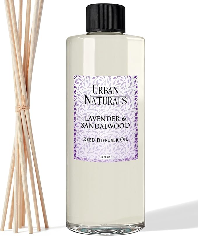 Reed Diffuser Oil Refill Lavender Sandalwood with Golden Amber, Exotic Woods, Patchouli 8 oz + Free Reed Sticks, product