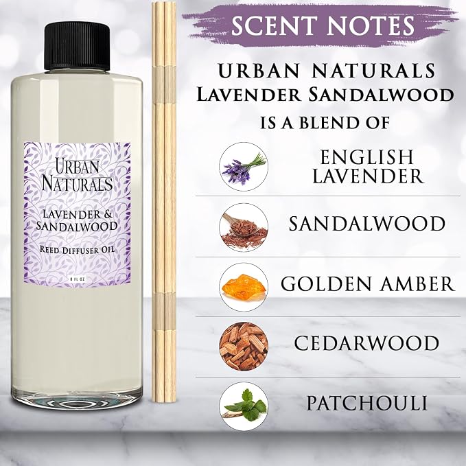 Reed Diffuser Oil Refill Lavender Sandalwood with Golden Amber, Exotic Woods, Patchouli 8 oz + Free Reed Sticks, alternate