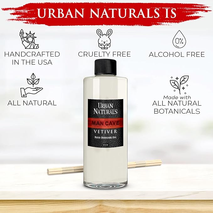 Reed Diffuser Oil Refill Man Cave Vetiver with Oud, Amber, Frankincense 8 oz + Free Reed Sticks, Made in The USA, alternate