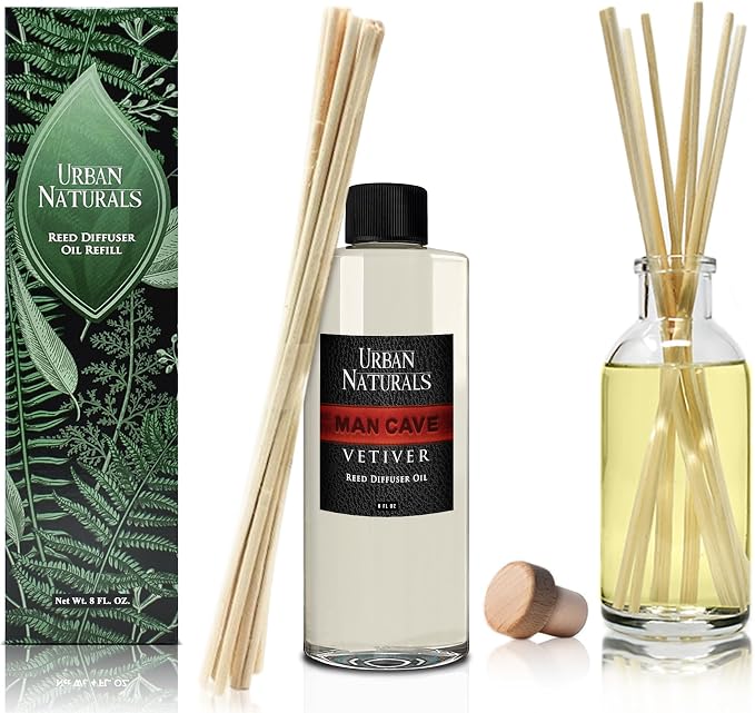 Reed Diffuser Oil Refill Man Cave Vetiver with Oud, Amber, Frankincense 8 oz + Free Reed Sticks, Made in The USA, alternate