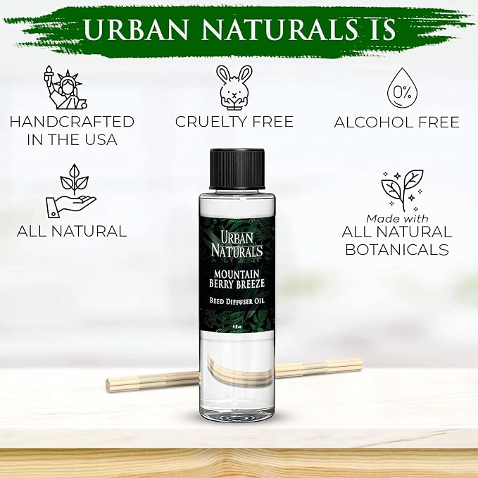 Reed Diffuser Oil Refill, Mountain Berry Breeze Diffuser Oils with Juniper, Jasmine, Apple, 4 oz + Free Reed Sticks