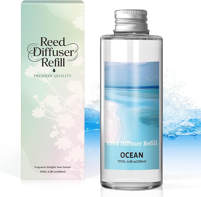 Reed Diffuser Oil Refill, Ocean Diffuser Oil 6.76 Fl Oz, Natural Scented Essential Oil Refill Long Lasting Home Fragrance