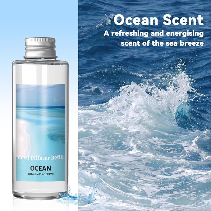 Reed Diffuser Oil Refill, Ocean Diffuser Oil 6.76 Fl Oz, Natural Scented Essential Oil Refill Long Lasting Home Fragrance
