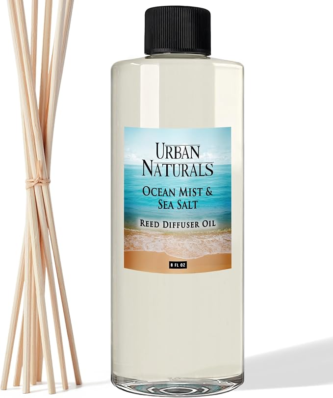 Reed Diffuser Oil Refill Ocean Mist Sea Salt with Salt Spray, Violet Leaf, Sea Grass, Driftwood 8 oz + Free Reed Sticks