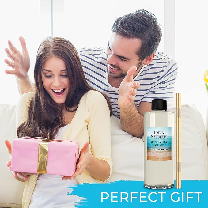 Reed Diffuser Oil Refill Ocean Mist Sea Salt with Salt Spray, Violet Leaf, Sea Grass, Driftwood 8 oz + Free Reed Sticks