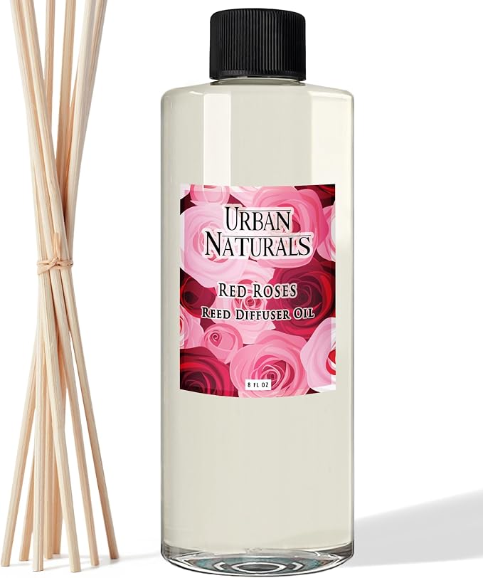 Reed Diffuser Oil Refill Red Roses with White Peony, Cashmere Wood 8 oz + Free Reed Sticks, Made in The USA, product image