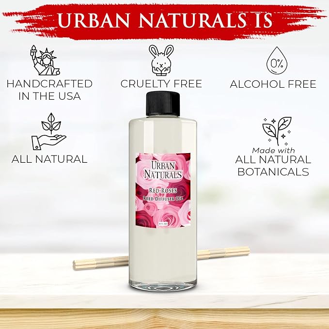 Reed Diffuser Oil Refill Red Roses with White Peony, Cashmere Wood 8 oz + Free Reed Sticks, Made in The USA, alternate