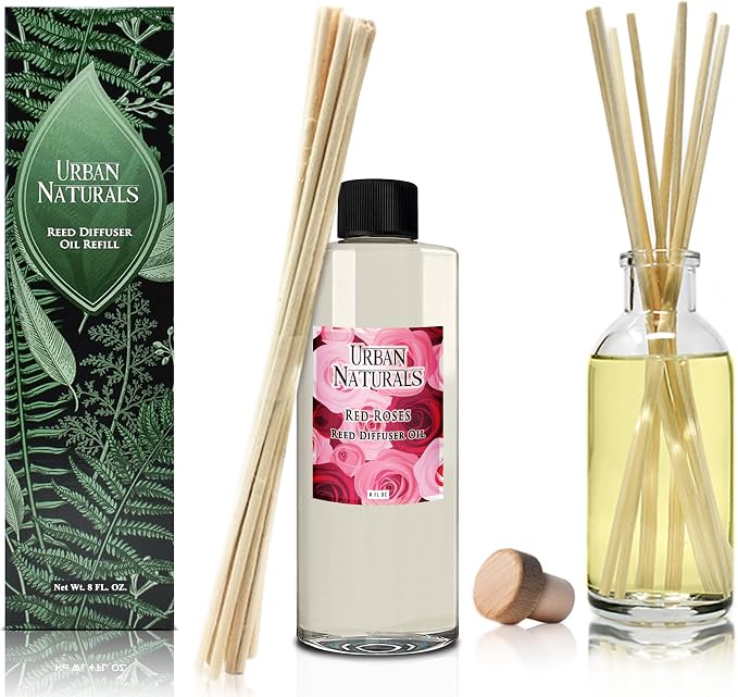 Reed Diffuser Oil Refill Red Roses with White Peony, Cashmere Wood 8 oz + Free Reed Sticks, Made in The USA, alternate