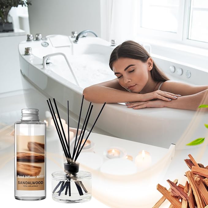 Reed Diffuser Oil Refill, Sandalwood Diffuser Oil 6.76 Fl Oz, Natural Scented Essential Oil Refill Long Lasting Home