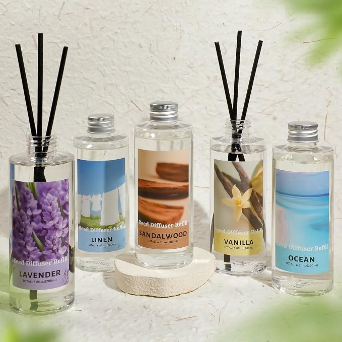 Reed Diffuser Oil Refill, Sandalwood Diffuser Oil 6.76 Fl Oz, Natural Scented Essential Oil Refill Long Lasting Home