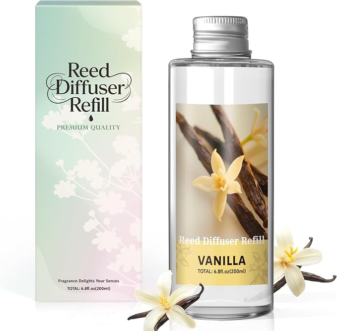Reed Diffuser Oil Refill, Vanilla Diffuser Oil 6.76 Fl Oz, Natural Scented Essential Oil Refill Long Lasting Home Fragrance