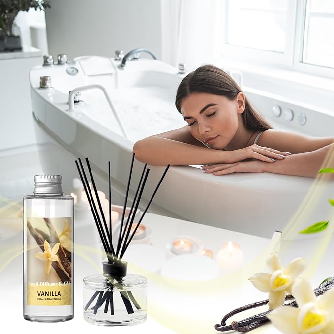 Reed Diffuser Oil Refill, Vanilla Diffuser Oil 6.76 Fl Oz, Natural Scented Essential Oil Refill Long Lasting Home Fragrance