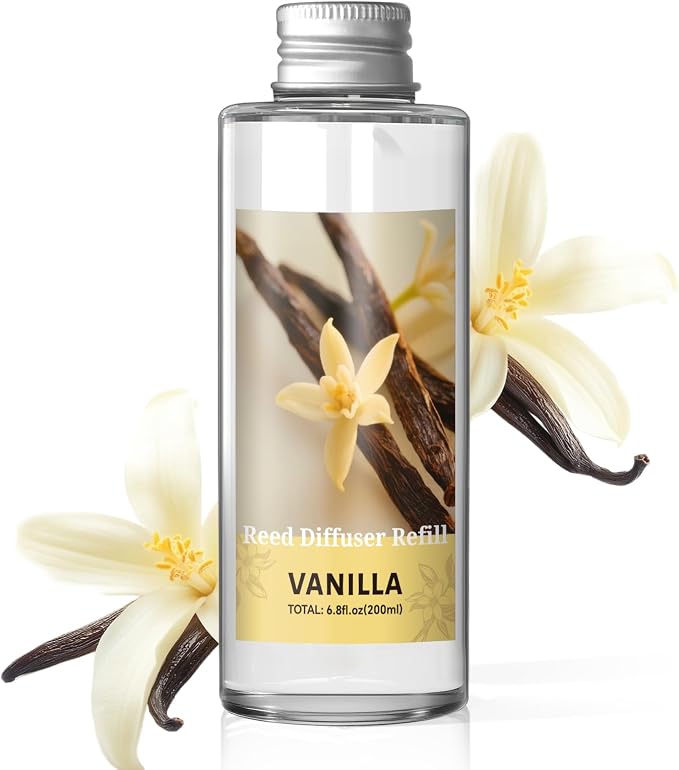 Reed Diffuser Oil Refill, Vanilla Diffuser Oil 6.76 Fl Oz, Natural Scented Essential Oil Refill Long Lasting Home Fragrance