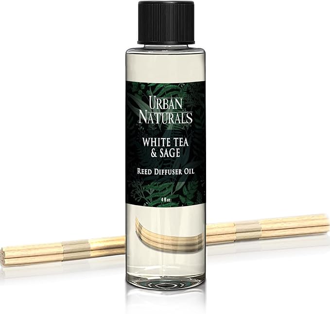 Reed Diffuser Oil Refill White Tea & Sage, Sparkling Bergamot, Fresh Sage, 4 oz + Free Reed Sticks, Made in The USA, product