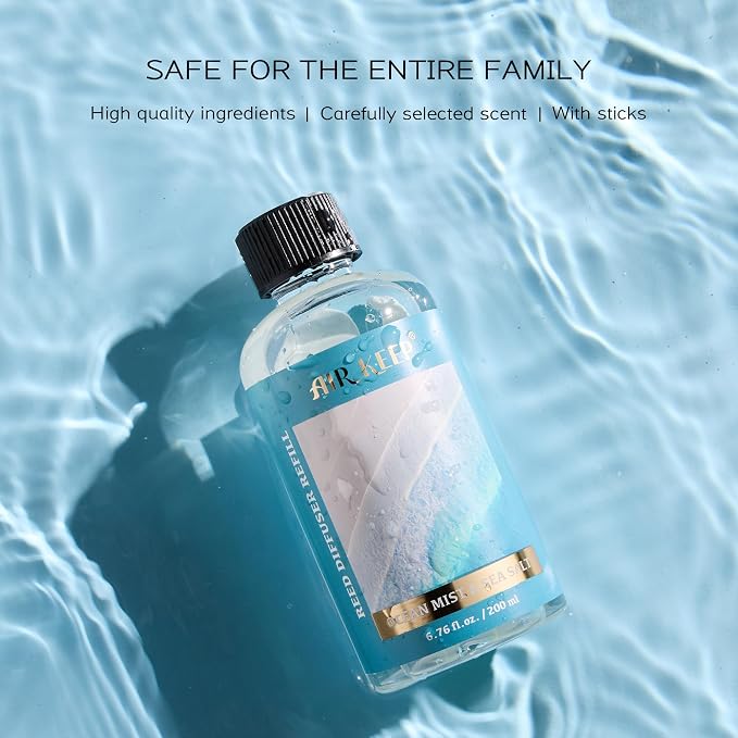 Reed Diffuser Oil Refill with Diffuser Sticks, 6.76 Fl Oz(200ml) Ocean Mist&Sea Salt Scented Oils, Aroma relaxation