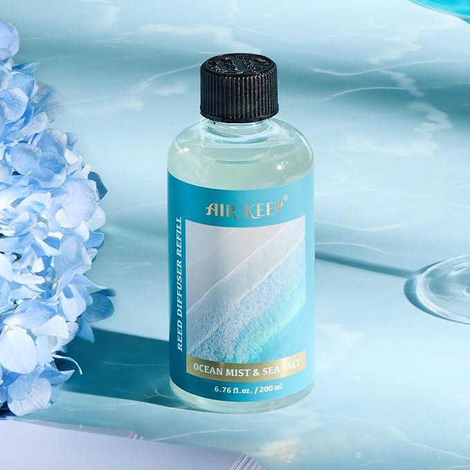 Reed Diffuser Oil Refill with Diffuser Sticks, 6.76 Fl Oz(200ml) Ocean Mist&Sea Salt Scented Oils, Aroma relaxation
