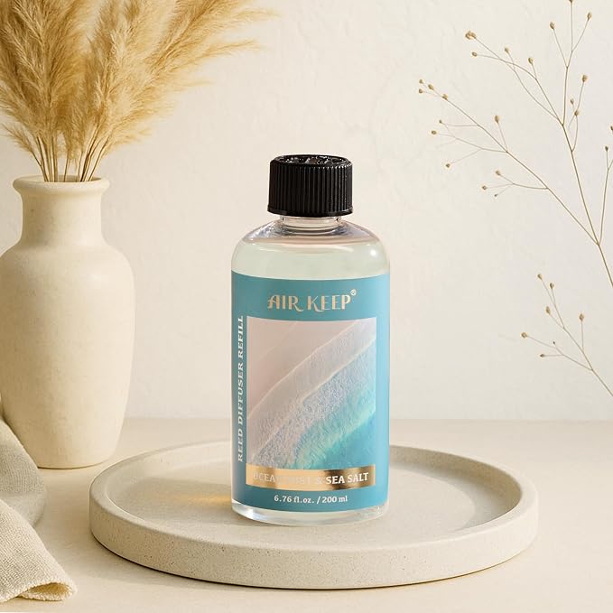Reed Diffuser Oil Refill with Diffuser Sticks, 6.76 Fl Oz(200ml) Ocean Mist&Sea Salt Scented Oils, Aroma relaxation