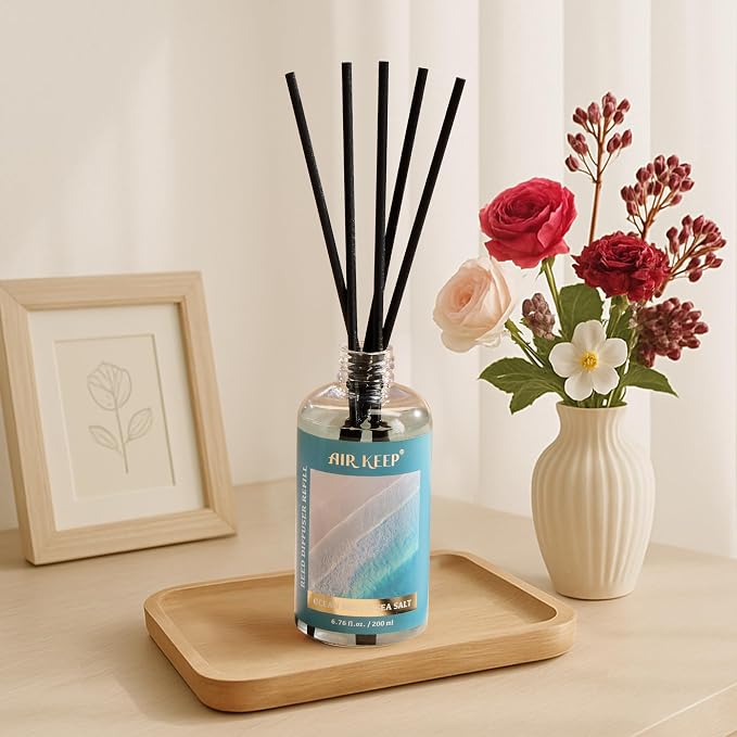 Reed Diffuser Oil Refill with Diffuser Sticks, 6.76 Fl Oz(200ml) Ocean Mist&Sea Salt Scented Oils, Aroma relaxation