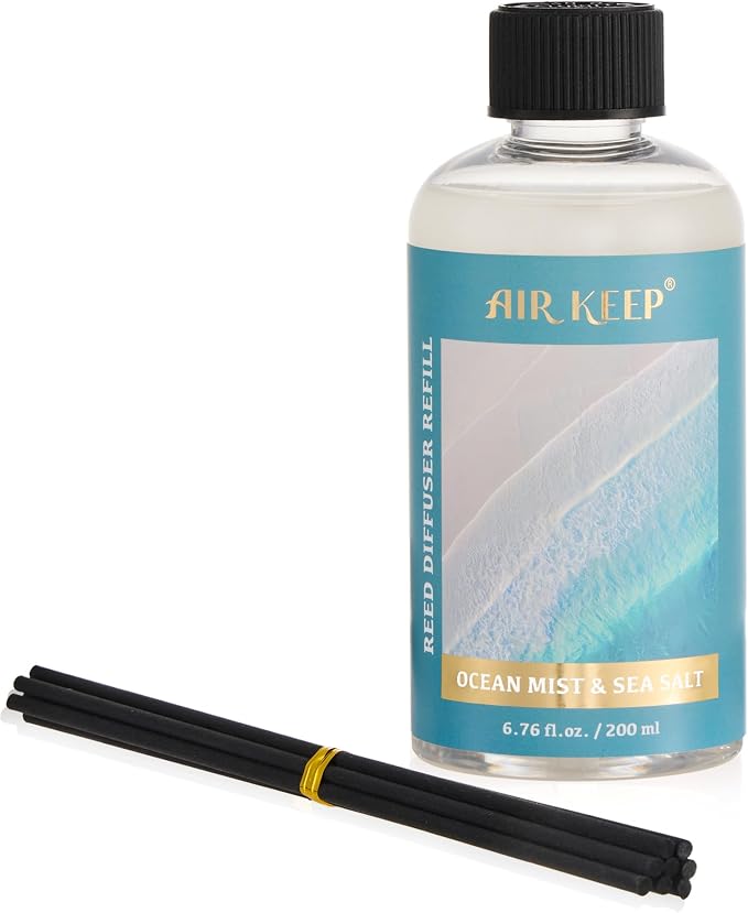 Reed Diffuser Oil Refill with Diffuser Sticks, 6.76 Fl Oz(200ml) Ocean Mist&Sea Salt Scented Oils, Aroma relaxation