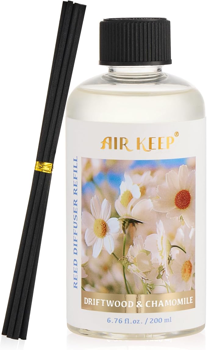 Reed Diffuser Oil Refill with Diffuser Sticks, 6.76 Fl Oz(200ml) Chamomile Wood Scented Oils, Aroma relaxation, product image