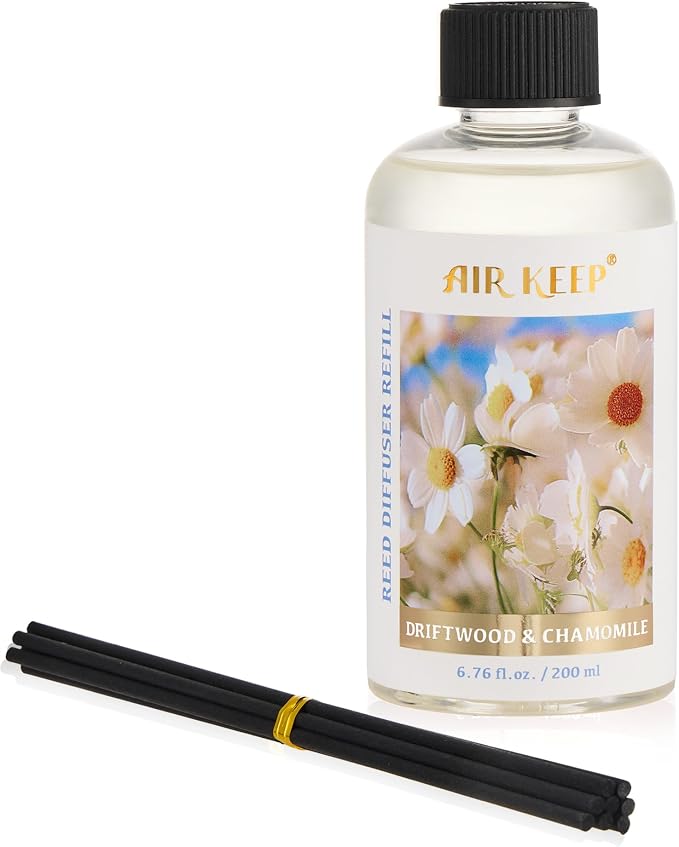 Reed Diffuser Oil Refill with Diffuser Sticks, 6.76 Fl Oz(200ml) Chamomile Wood Scented Oils, Aroma relaxation, alternate