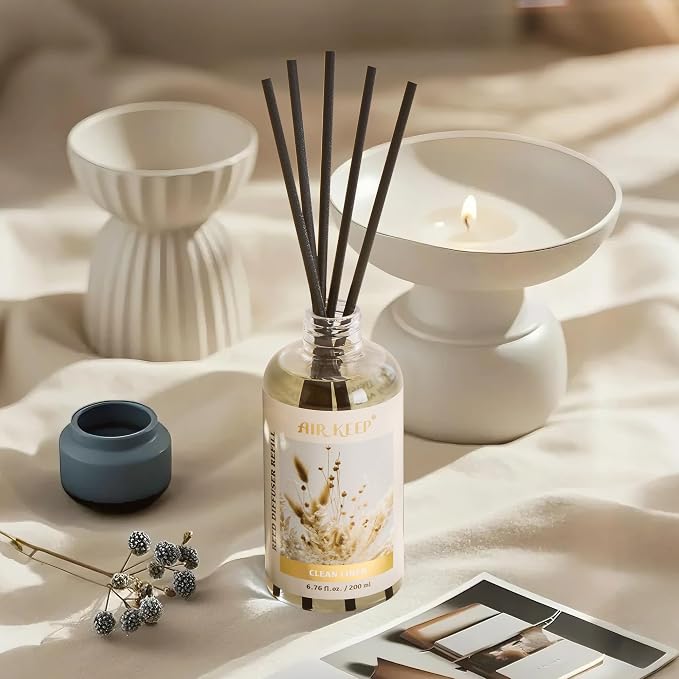 Reed Diffuser Oil Refill with Diffuser Sticks, 6.76 Fl Oz(200ml) Clean Linen Scented Oils, Aroma relaxation, alternate
