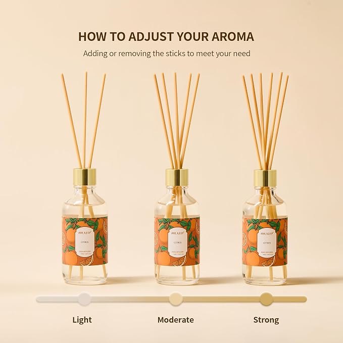 Reed Diffuser Oil Set with Reed Sticks,Citrus Aromatherapy Oil Scent Diffuser for Home Office Bathroom Decoration Perfume