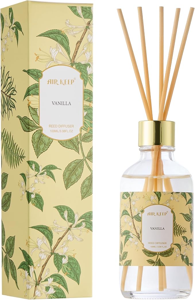 Reed Diffuser Oil Set with Reed Sticks,Vanilla Aromatherapy Oil Scent Diffuser for Home Office Bathroom Decoration Perfume