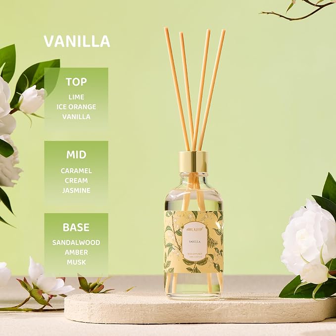 Reed Diffuser Oil Set with Reed Sticks,Vanilla Aromatherapy Oil Scent Diffuser for Home Office Bathroom Decoration Perfume