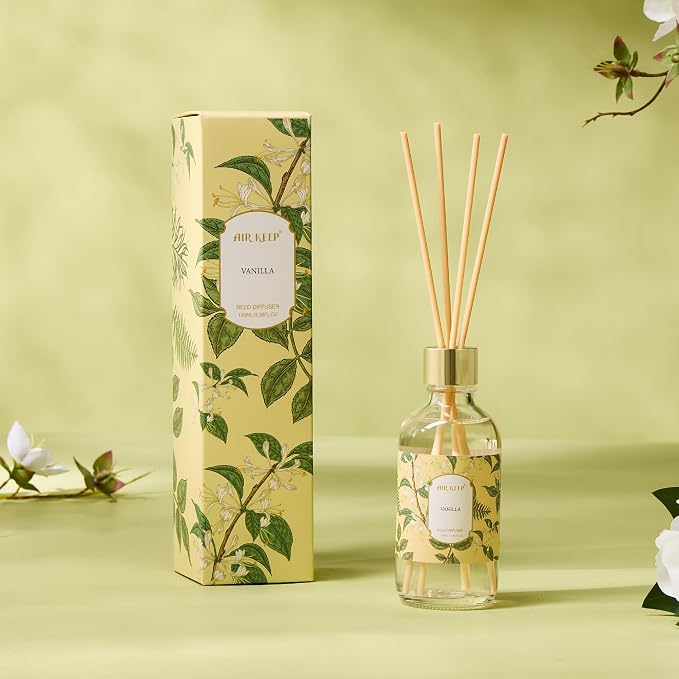 Reed Diffuser Oil Set with Reed Sticks,Vanilla Aromatherapy Oil Scent Diffuser for Home Office Bathroom Decoration Perfume