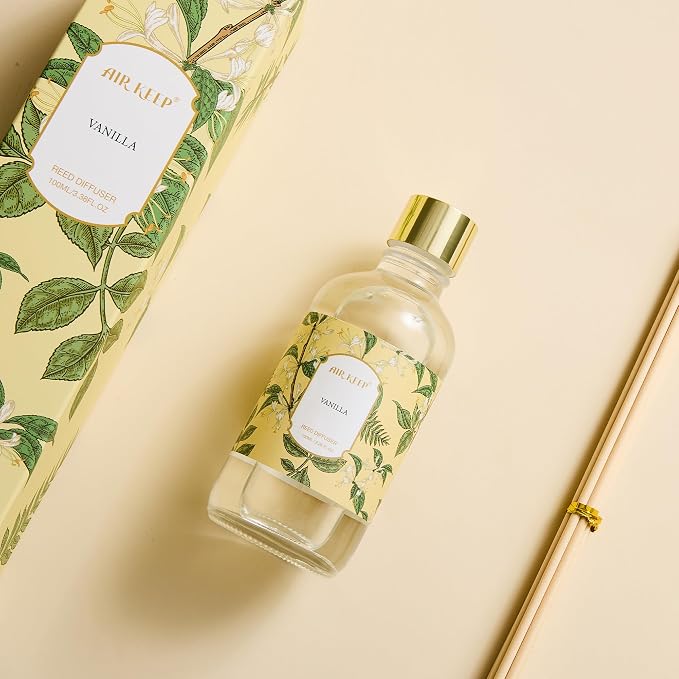 Reed Diffuser Oil Set with Reed Sticks,Vanilla Aromatherapy Oil Scent Diffuser for Home Office Bathroom Decoration Perfume
