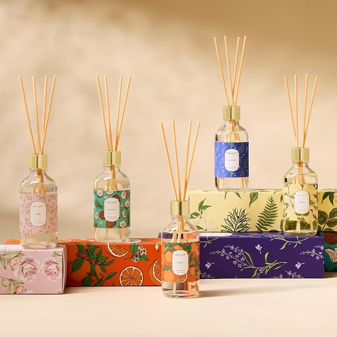 Reed Diffuser Oil Set with Reed Sticks,Vanilla Aromatherapy Oil Scent Diffuser for Home Office Bathroom Decoration Perfume