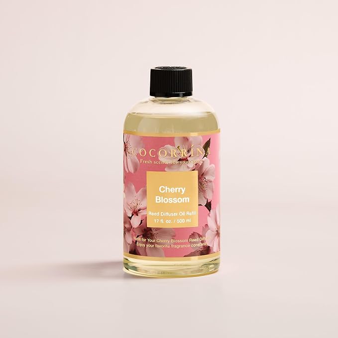 Reed Diffuser Refill Cherry Blossom 17oz (500ml) with 8 Sticks - Premium Long-Lasting Scented Oil, Home Fragrance for