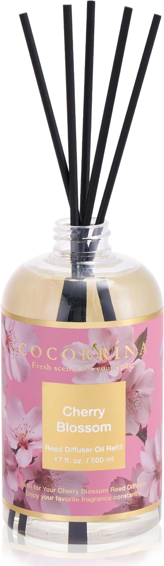 Reed Diffuser Refill Cherry Blossom 17oz (500ml) with 8 Sticks - Premium Long-Lasting Scented Oil, Home Fragrance for